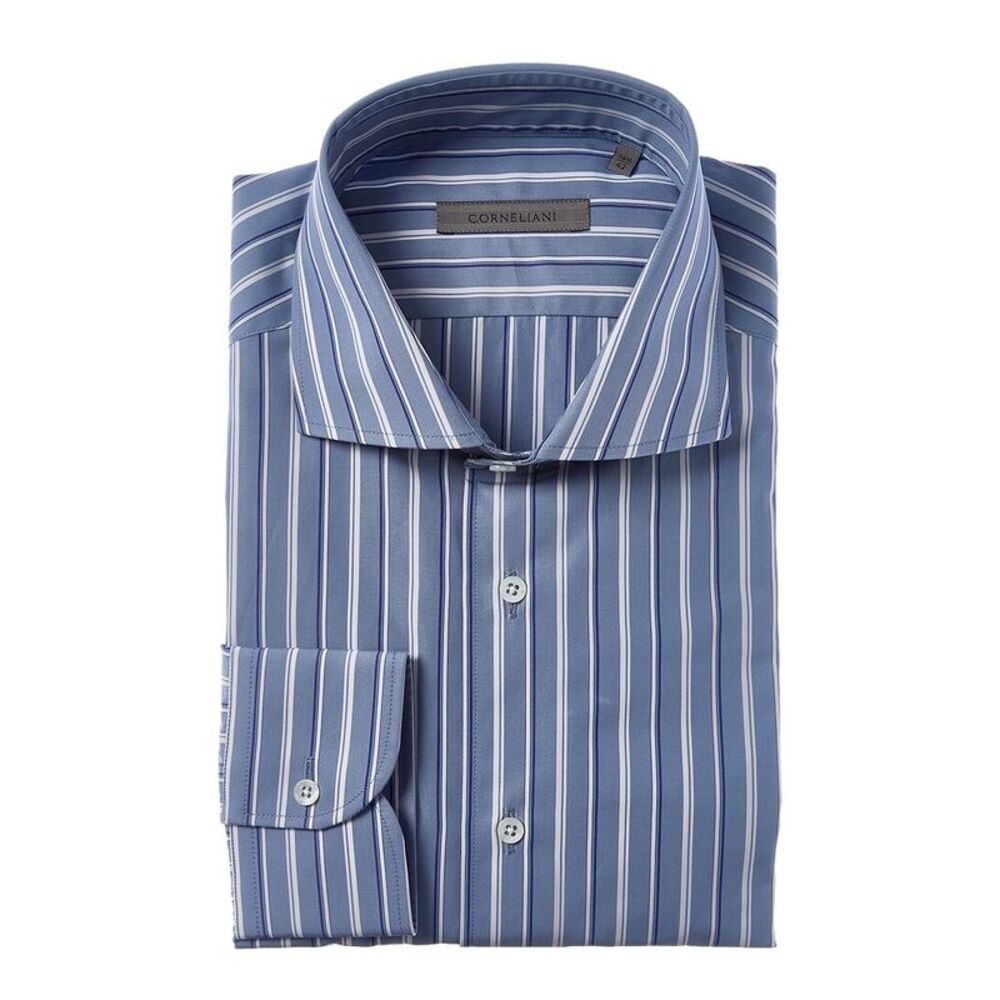 Corneliani Mens  Striped Poplin Dress Shirt, Blue